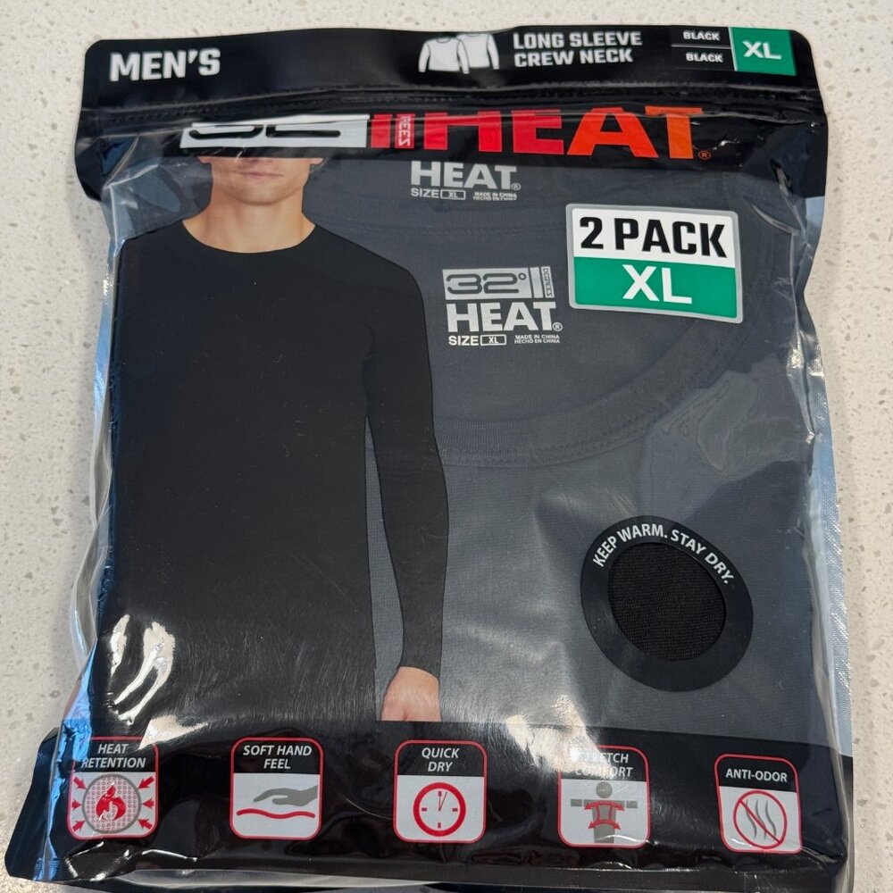 32 DEGREES Men's 2-Pack Performance Lightweight Thermal Ba Crewneck Top